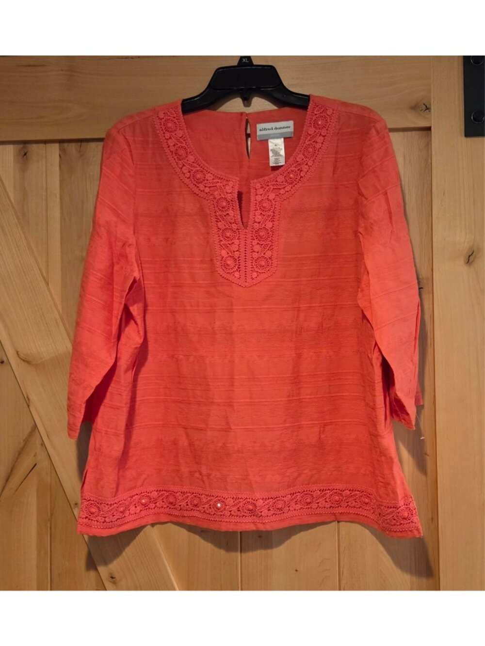 Alfred Dunner Large Petite Catalina Island Lace Trim Texture Shirt Orange